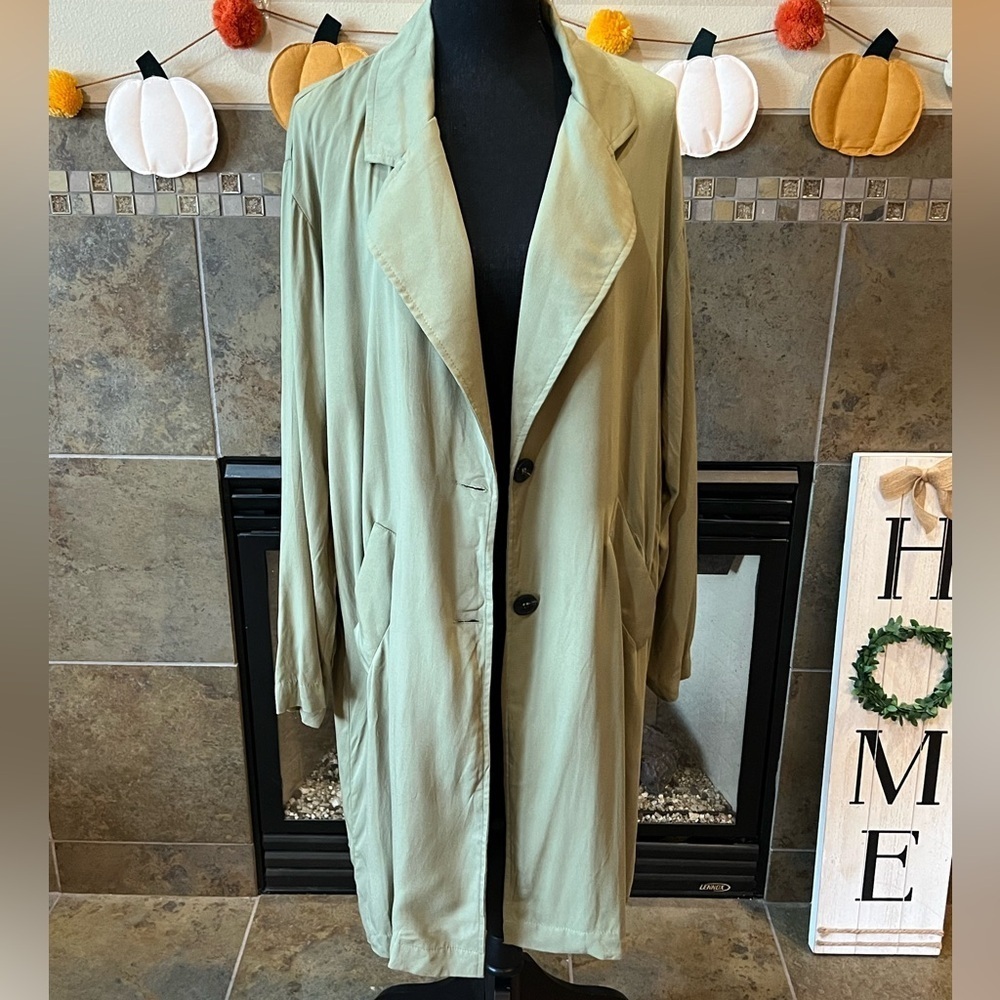 Olive green trench style jacket from HYFVE, size large